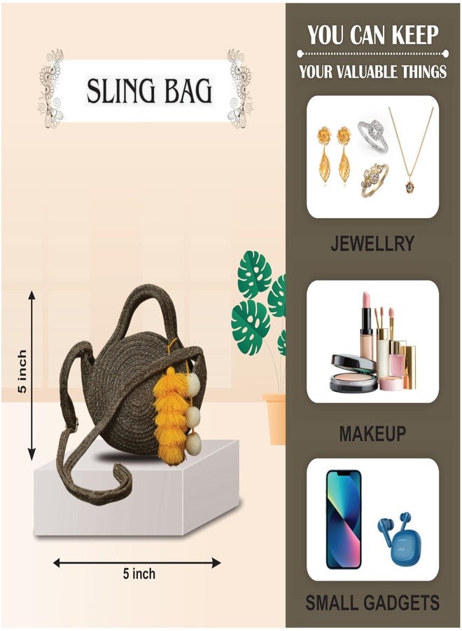 Ariya Women Sling Bag with Tassel Charm (4063 | Light Gray) Handcrafted PP & Cotton Blend Shoulder Purse, Perfect for Ladies & Girls, Lightweight Crossbody Bag for Daily Use, Casual, Travel - Image 3
